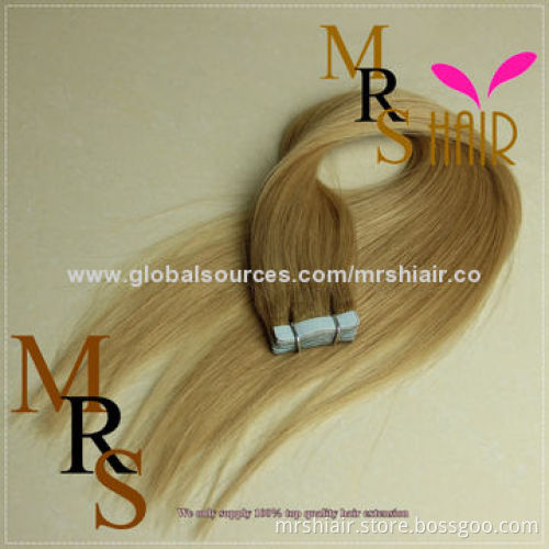 20-inch Light Brown 14# Peruvian Silk Straight Tape in Hair Extensions